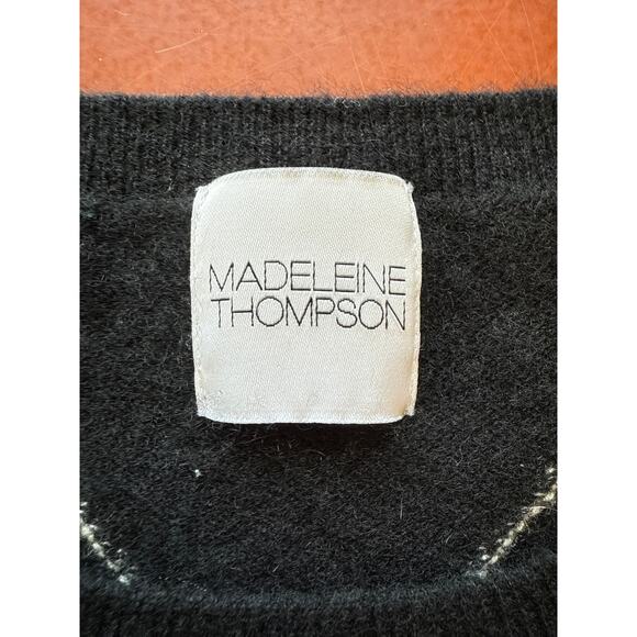 Madeleine Thompson 100% Cashmere Diamond Plaid Sweater M Black EUC - Picture 5 of 7